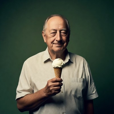 Elderly man holding ice cream cone