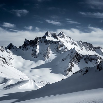 Snowy Mountain Peaks in Winter
