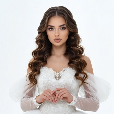 Woman in white lace wedding dress