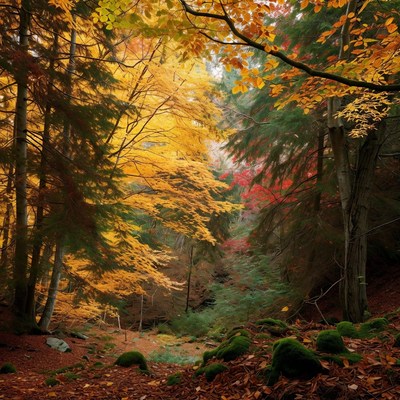 Autumn Forest Path with Colorful Trees
