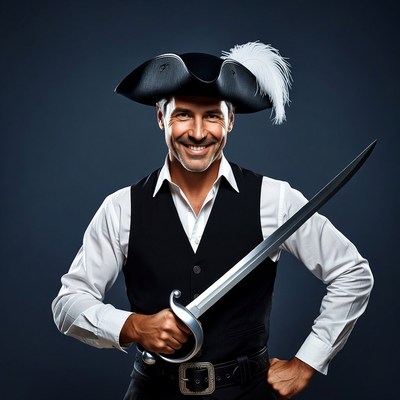 Man in pirate costume holding sword