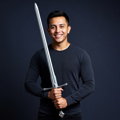 Latino man holding sword