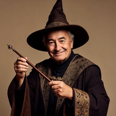 Elderly man in wizard costume