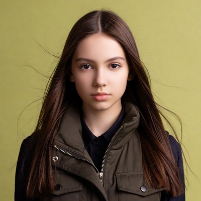 Teen girl with long brown hair