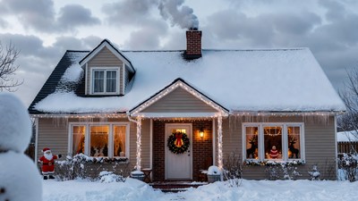 Snowy Christmas House with Lights