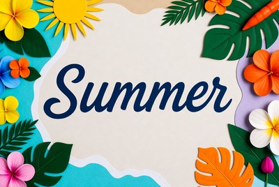 Summer Text with Tropical Flowers