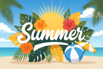Summer Text with Beach Elements