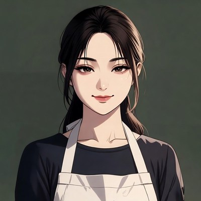 Asian woman in white apron