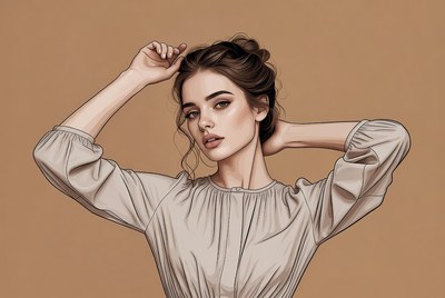 Woman with hands behind head