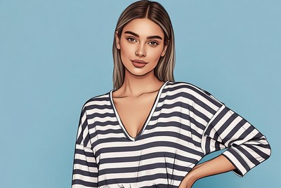 Woman in striped V-neck top