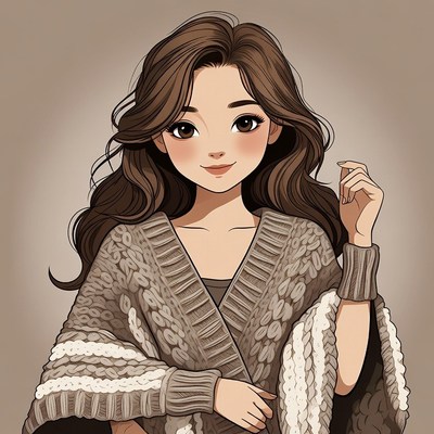 Asian woman in knitted cardigan