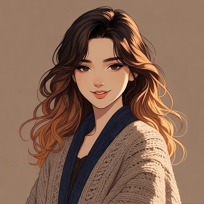 Anime girl with long wavy hair