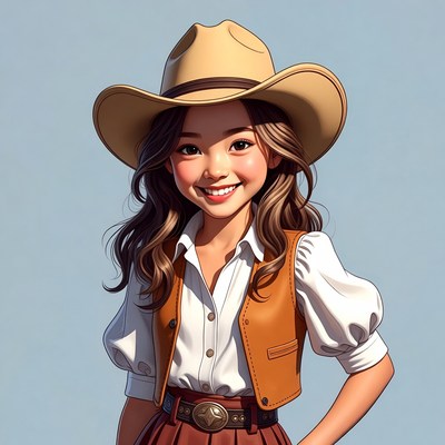 Asian girl in cowboy hat smiling