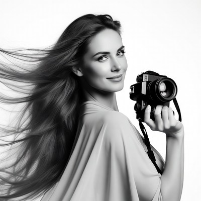 Woman holding vintage camera