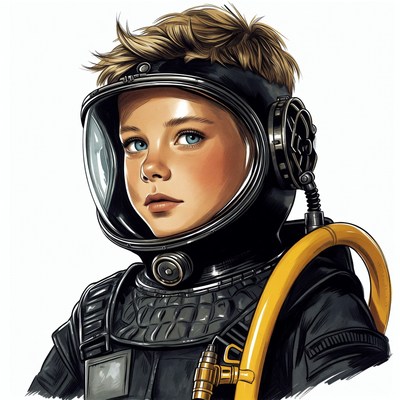 Blond boy in black scuba diving suit