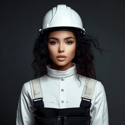 Woman wearing hard hat and overalls