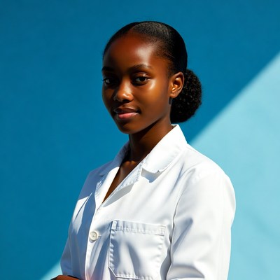 African-American woman in white lab coat