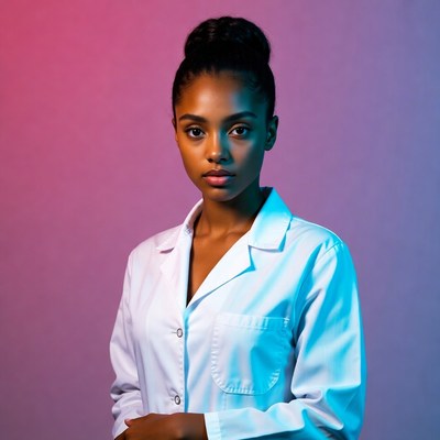 African-American woman in white lab coat