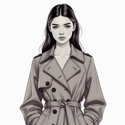 Woman in trench coat illustration