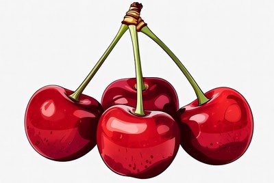 Four Red Cherries Illustration