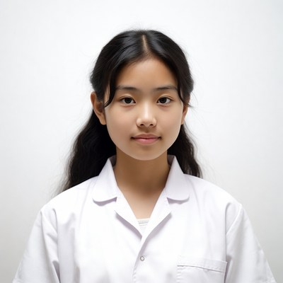 Asian girl in white school uniform