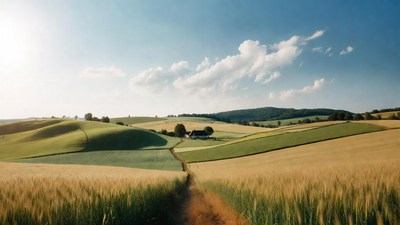 Rolling Green Hills with Wheat Fields