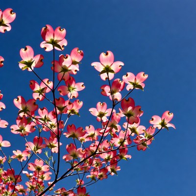 Pink Dogwood Flowers Against Blue Sky