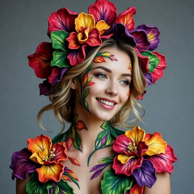 Woman with vibrant floral body paint