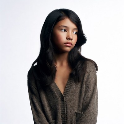 Asian girl in brown cardigan