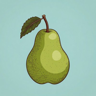 Green pear with leaf illustration