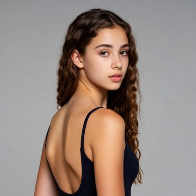 Young woman in black tank top profile