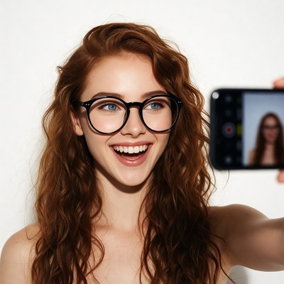 Redhead woman taking selfie with glasses