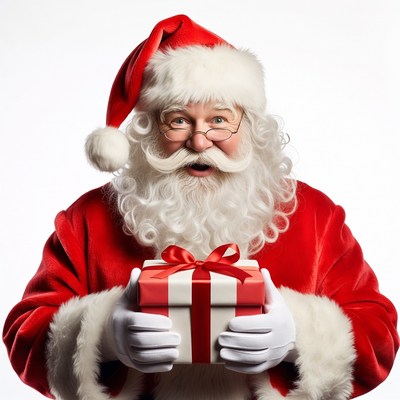 Santa Claus holding red gift box