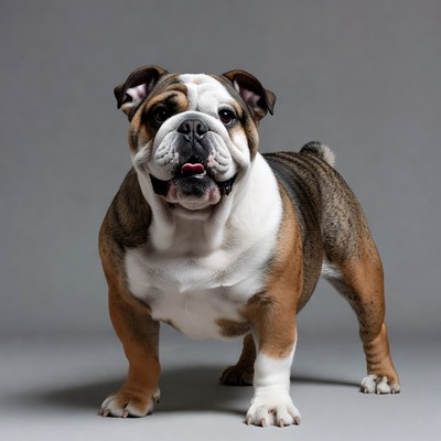 English Bulldog standing on gray background