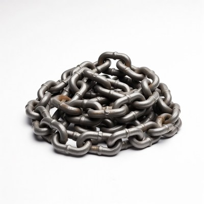Coiled Metal Chain on White Background