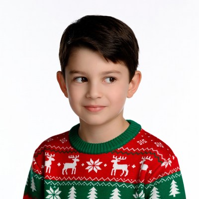 Boy in red Christmas reindeer sweater