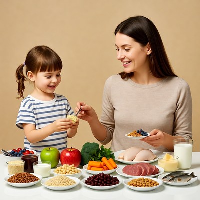 Mother and daughter eating healthy food
