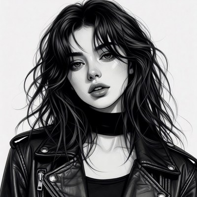 Woman in leather jacket portrait