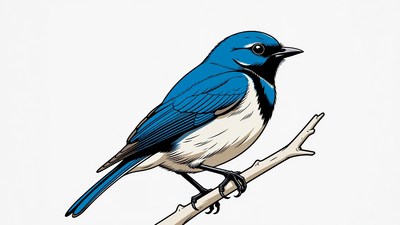 Bluebird perched on branch illustration