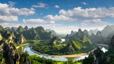 Karst Mountains and River Landscape