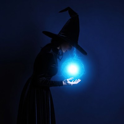 Witch holding glowing blue orb