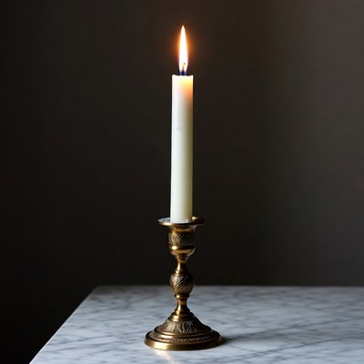 Lit Candle on Brass Candlestick