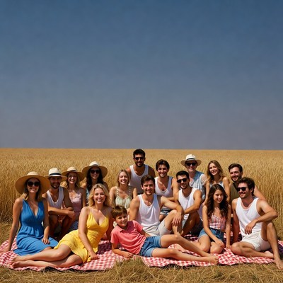 Group picnic in wheat field