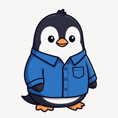 Cartoon penguin wearing blue shirt
