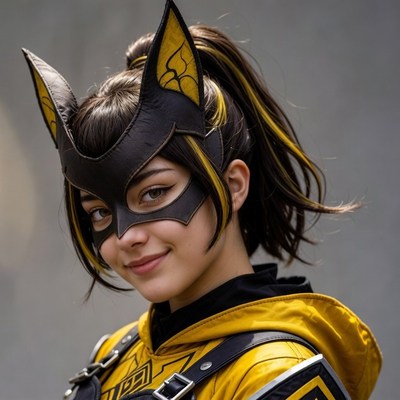 Girl in black cat ear mask