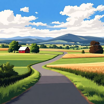 Red Barn Winding Road Farm Landscape