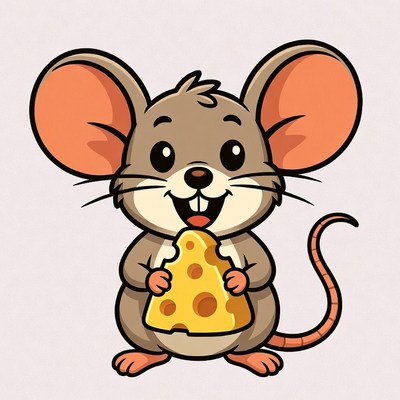 Cartoon mouse eating cheese