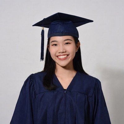 Asian girl in graduation gown