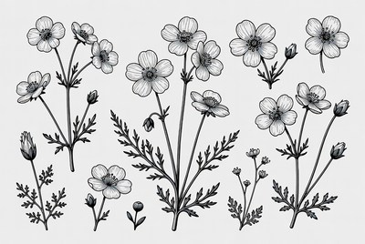 Anemone flower line art illustration