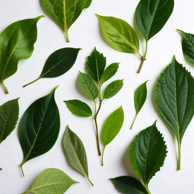 Green leaves on white background